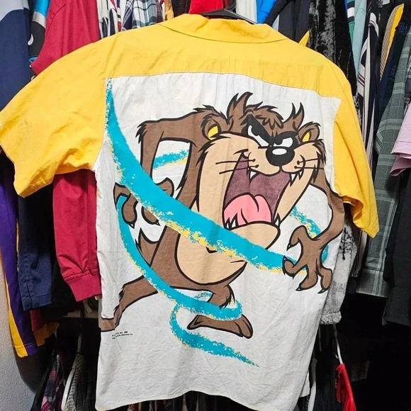 1989 Vintage Looney Tunes Taz Button Uo Shirt - Picture 1 of 6